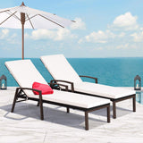 Tangkula Set of 2 Patio Furniture Outdoor Rattan Wicker Lounge Chair Set Adjustable Poolside Chaise with Armrest and Removable Cushions Tangkula