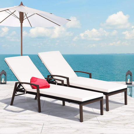Tangkula Set of 2 Patio Furniture Outdoor Rattan Wicker Lounge Chair Set Adjustable Poolside Chaise with Armrest and Removable Cushions Tangkula