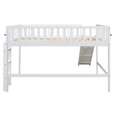 Harper & Bright Designs Full Size Low Loft Bed with Slide, High Guardrail & Ladder, Kids Wooden Full Loft Bed Frame for Girls,Boys, No Box Spring Needed, White Harper & Bright Designs