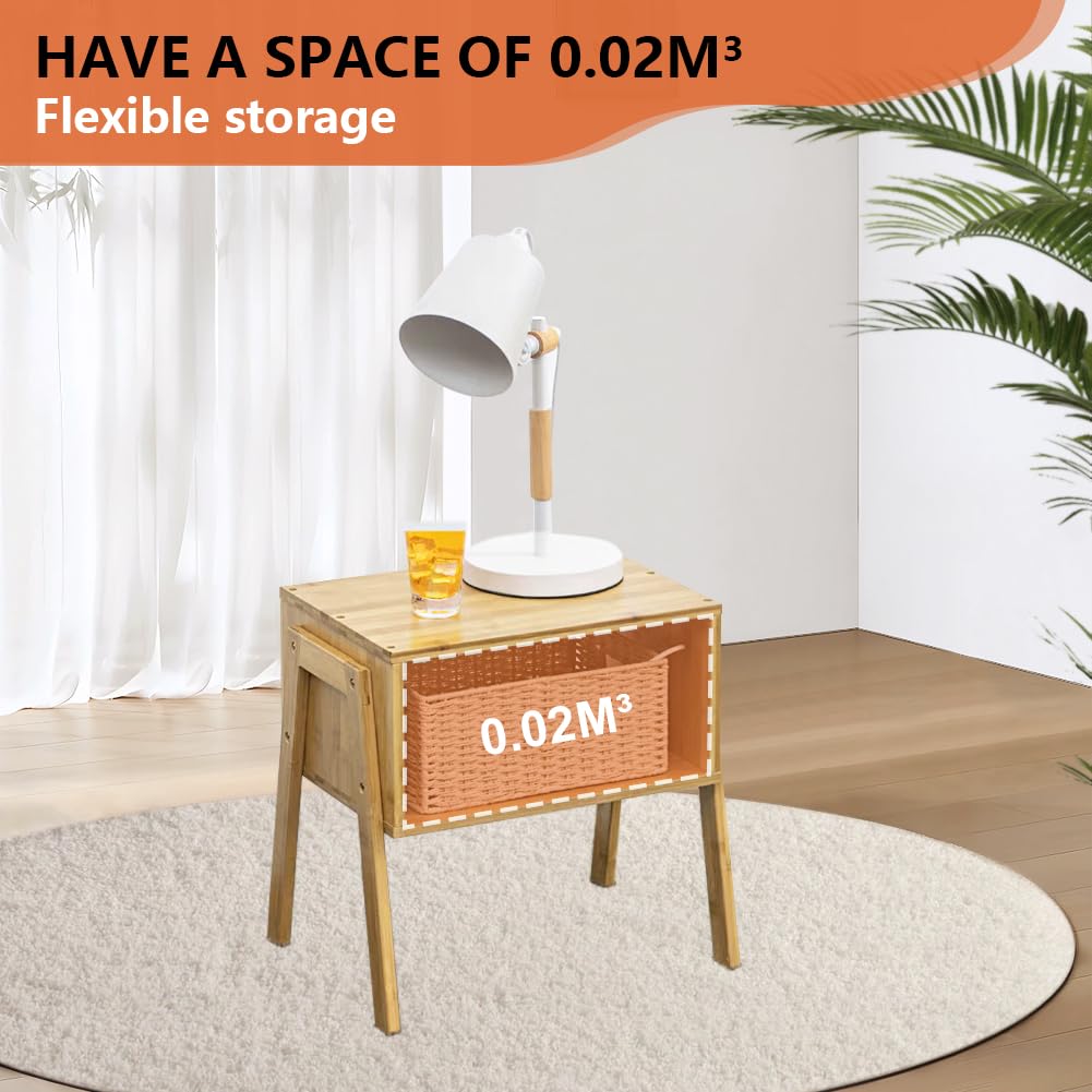 KKTONER Modern Bamboo Nightstands End Tables Bedroom with Storage Small Bedside Table for Living Room Office (Natural) KKTONER