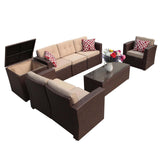 Super Patio 8 Pieces Outdoor Patio Furniture Set, Wicker Patio Conversation Sets with Storage Box, Rattan Outdoor Sectional Sofa Set with Cushions and Coffee Table for Outside Porch, Deck, Brown Super Patio