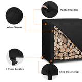 Easy-Going 8 Feet Outdoor Log Rack Cover 600D Heavy Duty Waterproof Weatherproof Firewood Cover with Openable Front Flap（96"x24"x41", Black Easy-Going