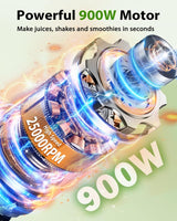 KOIOS Smoothie Blender, 900W Blenders for Kitchen with 27oz No-BPA Portable Bottles and Spout Lids, 3 Modes Personal Mixer Blender for Shakes Smoothies Frozen Drinks, Nutritious Recipe, Black KOIOS