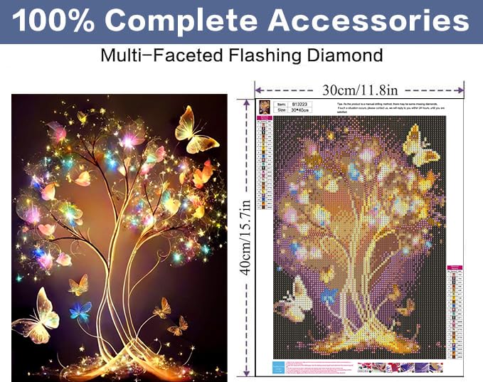 Glitter Tree Diamond Painting Kits for Beginner - 5D Glow in The Dark Tree Diamond Art Kits for Adults, DIY Trees of Life Round Diamond Painting Gem Art Crafts, for Home Decor Walls Gifts 12X16Inch Xylogist