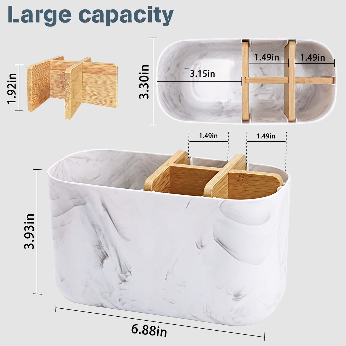 GFWARE Toothbrush Holders for Bathrooms, 5 Slots Bamboo Toothbrush Holder Kids Electric Toothbrush Holder and Toothpaste Holder for Bathroom Countertop Accessories Storage, Marble Toothbrush Organizer GFWARE