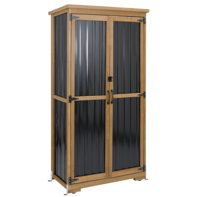Outdoor Storage Cabinet Waterproof with Shelves, Small Storage Shed, Vertical Tall Patio Backyard Garden Storage Cabinet Tool Organizer for Outside