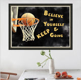 MaiYiYi Basketball Diamond Painting Dots Kit, 5D Full Round Diamond Painting Kit Believe in Yourself and Keep Going Diamond Art Basketball Hoop Wall Decor for Adult Beginners (30X40 CM) MaiYiYi