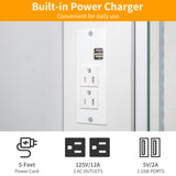 Karl home Makeup Vanity with Lighted Mirror Bedroom Vanity Desk with Charging Station Large Vanity Set with Transparent Desk, Drawers, Cabinet, Shelves for Storage in Bedroom, White Karl home