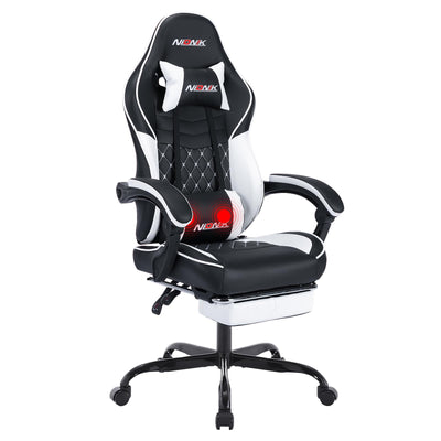 Ergonomic Video Gamer Chairs,Computer Gaming Chairs with Massage Lumbar Support and footrest,Racing Style Computer Chair Adjustable Headrest for Adults,Blackwhite