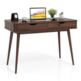 Giantex Mid-Century Desk with 2 Drawers, 43.5" Writing Study Desk with Solid Rubber Wood Legs, Home Office Computer Workstation PC Laptop Desk, Modern Makeup Vanity Table for Bedroom (Walnut) Giantex