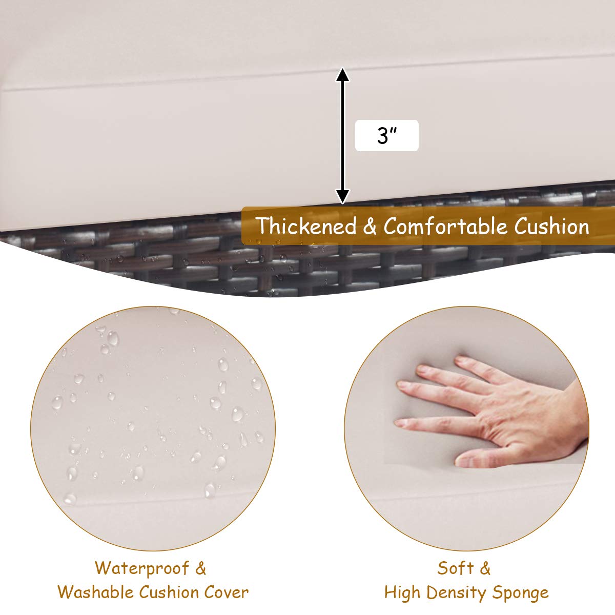 Tangkula 3 Pieces Patio Furniture Set, Outdoor Rattan Sofa and Side Table w/Solid Acacia Wood Frame, High Load Bearing Conversation Bistro Set w/Washable and Removable Cushions (Beige) Tangkula