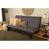 Kodiak Furniture Carson Full Size Futon Frame and Mattress Set - Java Brown Finish Wood Futon Frame with Mattress Included in Twill Gray Color Kodiak Furniture
