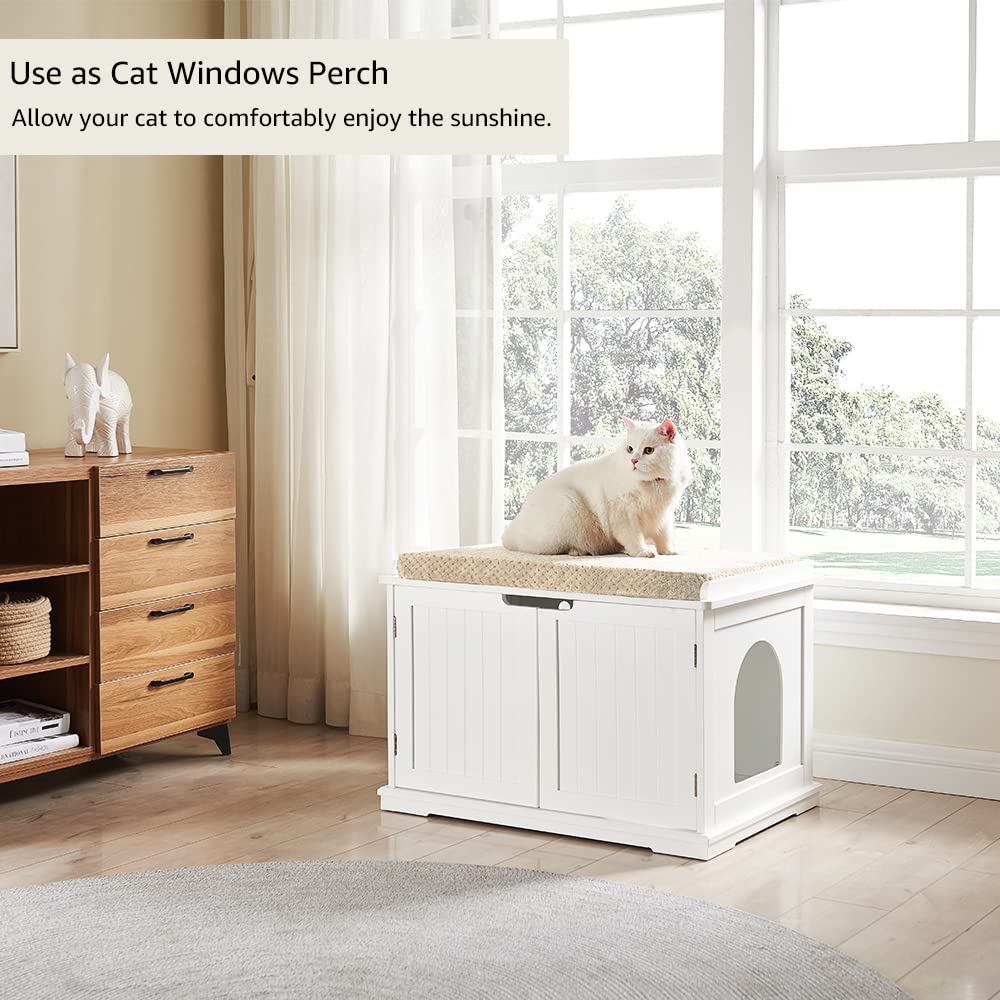 unipaws Cat Litter Box Enclosure Furniture, Cat Washroom, Hidden Litter Box Cover, Cabinet for Large Cat, Dog Proof Cat Litter Boxes, Hideaway Litter Box, Cat House, White unipaws