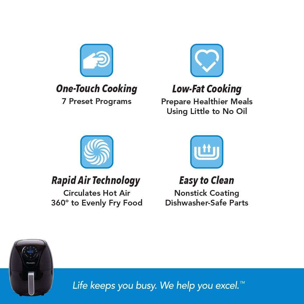 PowerXL Air Fryer 4 QT Maxx, Special Edition 2022, Extra Hot Air Fry, Cook, Crisp, Broil, Roast, Bake, High Gloss Finish, Black (4 Quart) PowerXL