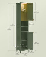 VASAGLE Tall Bathroom Cabinet with Lights, Slim Bathroom Storage Cabinet, Freestanding Narrow Cabinet with Adjustable Shelves, for Small Spaces, Modern, 11.8 Inches Wide, Forest Green UBBC566C01 VASAGLE