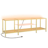 HOOBRO TV Stand with LED Lights and Power Outlets for TVs up to 75", Modern 63 Inch Tempered Glass TV Console Table with Open Shelves, Media Entertainment Center for Living Room, Gold GD165UDS01 HOOBRO