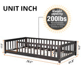 LLS Twin Floor Bed for Children, Durable Montessori Floor Bed with Sturdy Slats and Safety Fence, Solid Wood Floor Bed Frame for Girls Boys and Teens, Espresso (Without Door) LLS