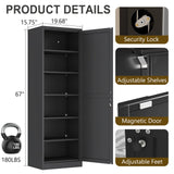 pozdeg 67" Metal Storage Cabinet with Lock, Tall Narrow Office File Cabinets with 5 Adjustable Shelves, Metal Steel Locker for Home, School, Office, Garage or Gym (Black) pozdeg