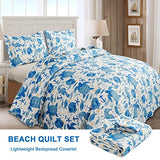 Coastal Beach Quilt Set - Queen Size Ocean Bedding Reversible Quilt Sea Turtle Blue Jessy Home