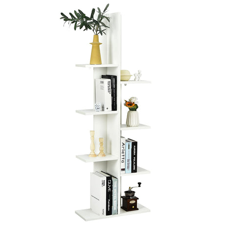 Tangkula 8 Shelf Bookshelf, Wood Tree Bookcase with 8 Book Shelf, 20 x 8 x 55.5 Inch, Freestanding 8 Tier Storage Display Shelf with Anti-toppling, Corner Shelf for Living Room Home Office (White) Tangkula