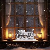 Wooden Merry Christmas Tabletop Decor, Elegant Merry Christmas Wood Cutout with Glitter, Wooden Christmas Table Sign, Christmas Centerpiece for Xmas Party Decor for Table Tiered Tray Mantel (White) IDATOO