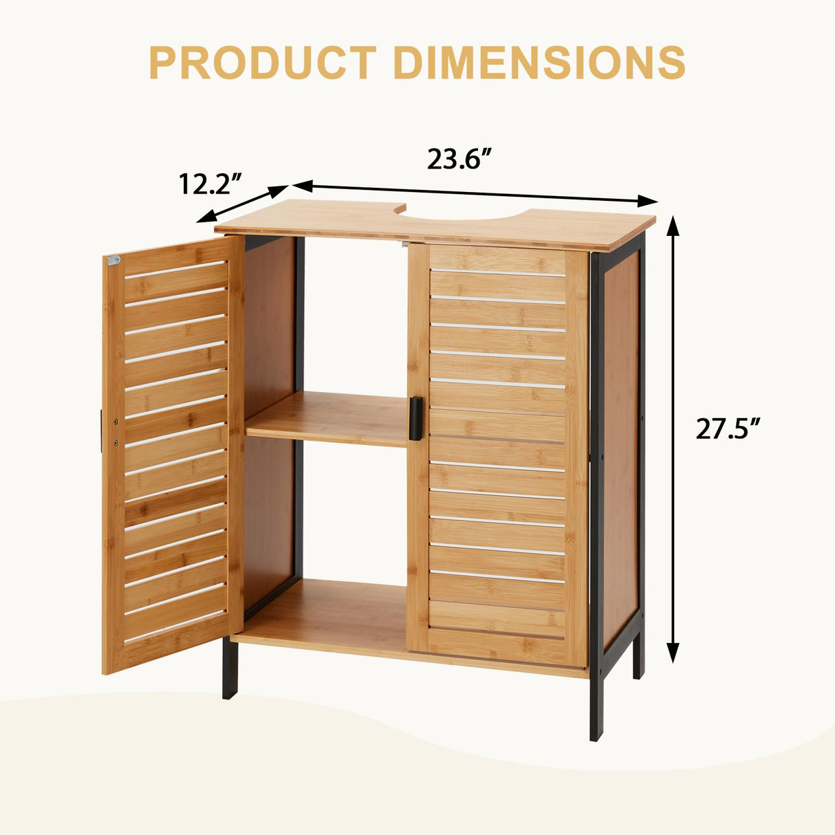 Danrelax 24" Bamboo Pedestal Under Sink Storage Vanity Cabinet, Solid Waterproof Sliding Door Bathroom Organizer with Adjustable Shelf, Modern Bathroom Furniture(Top Cutout, Not for Floor Drain) Danrelax