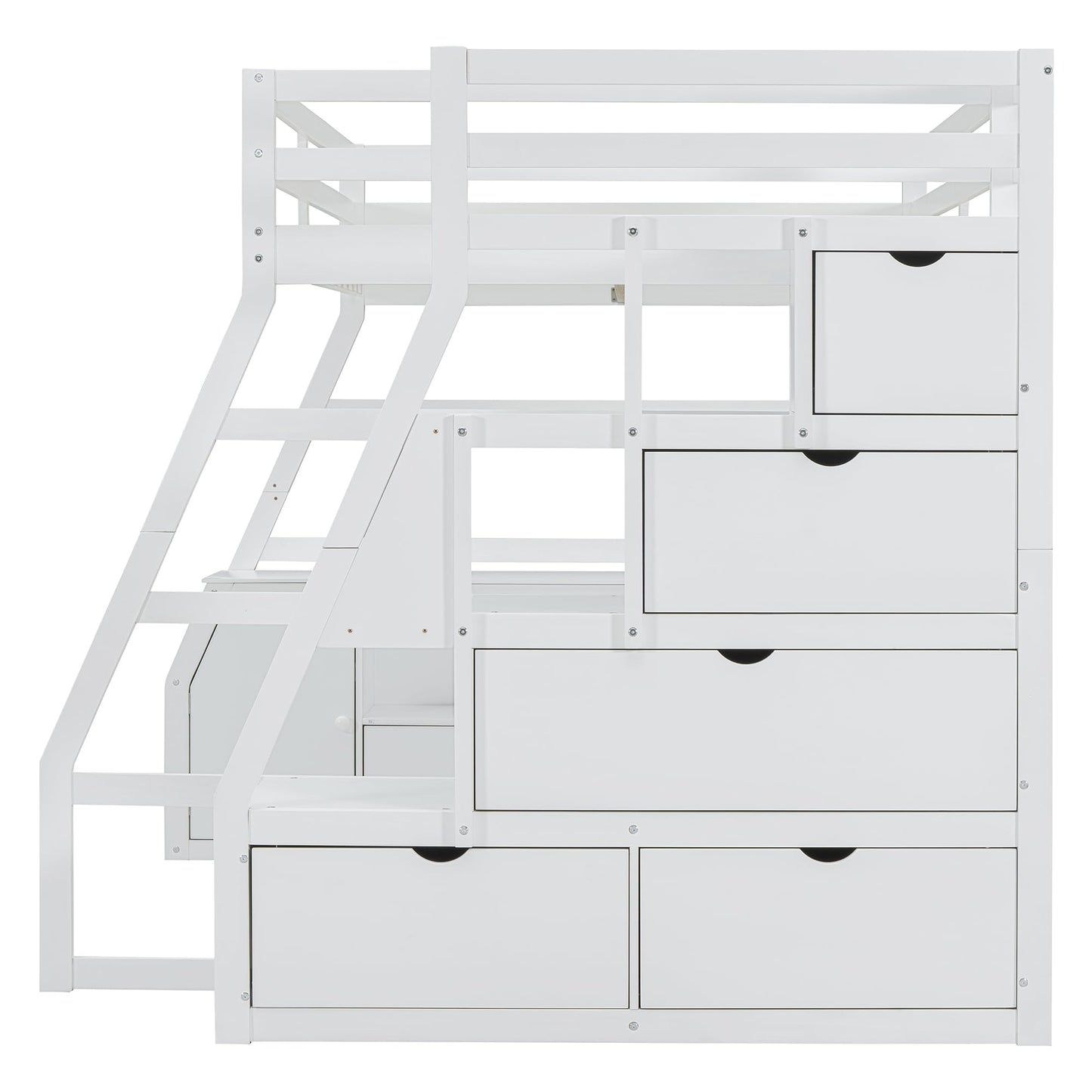 MERITLINE Full Size Loft Bed with Desk and Storage Stairs, Wood Loft Bed Full with 7 Drawers & 2 Shelve,High Loft Bed with Desk Underneath for Kids Teens Boys Girls,White