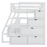 MERITLINE Full Size Loft Bed with Desk and Storage Stairs, Wood Loft Bed Full with 7 Drawers & 2 Shelve,High Loft Bed with Desk Underneath for Kids Teens Boys Girls,White MERITLINE