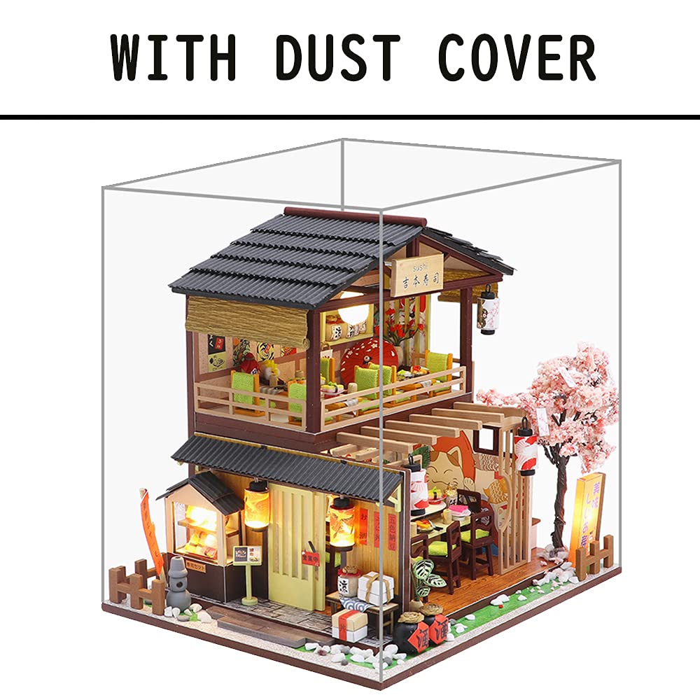 DIY Dollhouse Miniature Wooden Furniture Kit, Doll House Kit with Dust Proof Cover and Music Box, Mini Handmade Wooden Dollhouse Toys for Adult Gift (M2011) Lannso