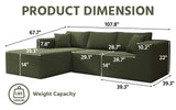 108" Cloud Sectional Couch with L-Shape Chaise,4 Seat Modern Modular Sofa with Deep Seat, Upholstered Couches for Living Room Bedroom, Sectional Boneless Couch (Green, 108"+Left Facing Chaise) SYFERLORY