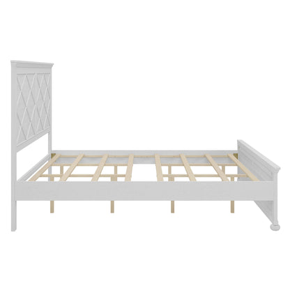 King Bed Frame with Tall Headboard & Footboard, Solid Wood King Size Platform Frame with Farmhouse Rustic Design,Wood Slats Support, No Box Spring Needed,Antique White - WoodArtSupply