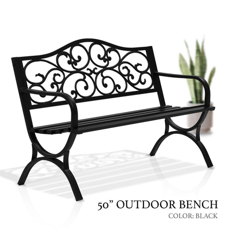 AJP Distributors 50" Outdoor Bench Garden Bench with Clouds Pattern Steel Metal Frame Park Bench Cast Iron Backrest Armrests for Patio Lawn Yard Deck Front Porch Backyard Driveway Balcony Furniture AJP Distributors