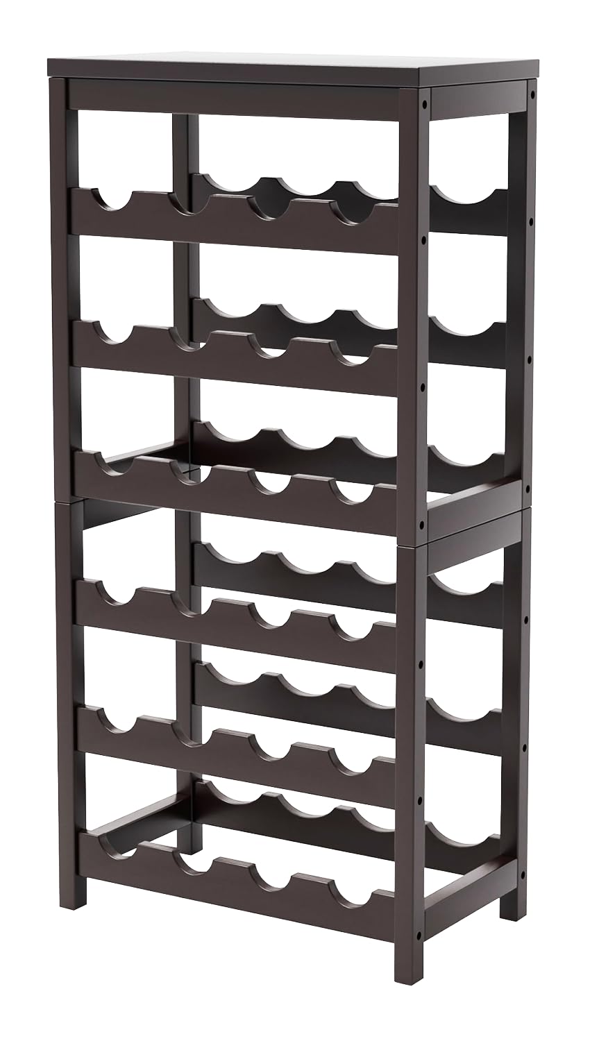 WRONWA 24 Botttle Wine Rack Freestanding Floor, 6 Tier Wine Rack Shelf with Table Top, Bamboo Wine Rack, Wine Storage Shelves Kitchen Bar Dining Room Living Room - Dark Brown WRONWA