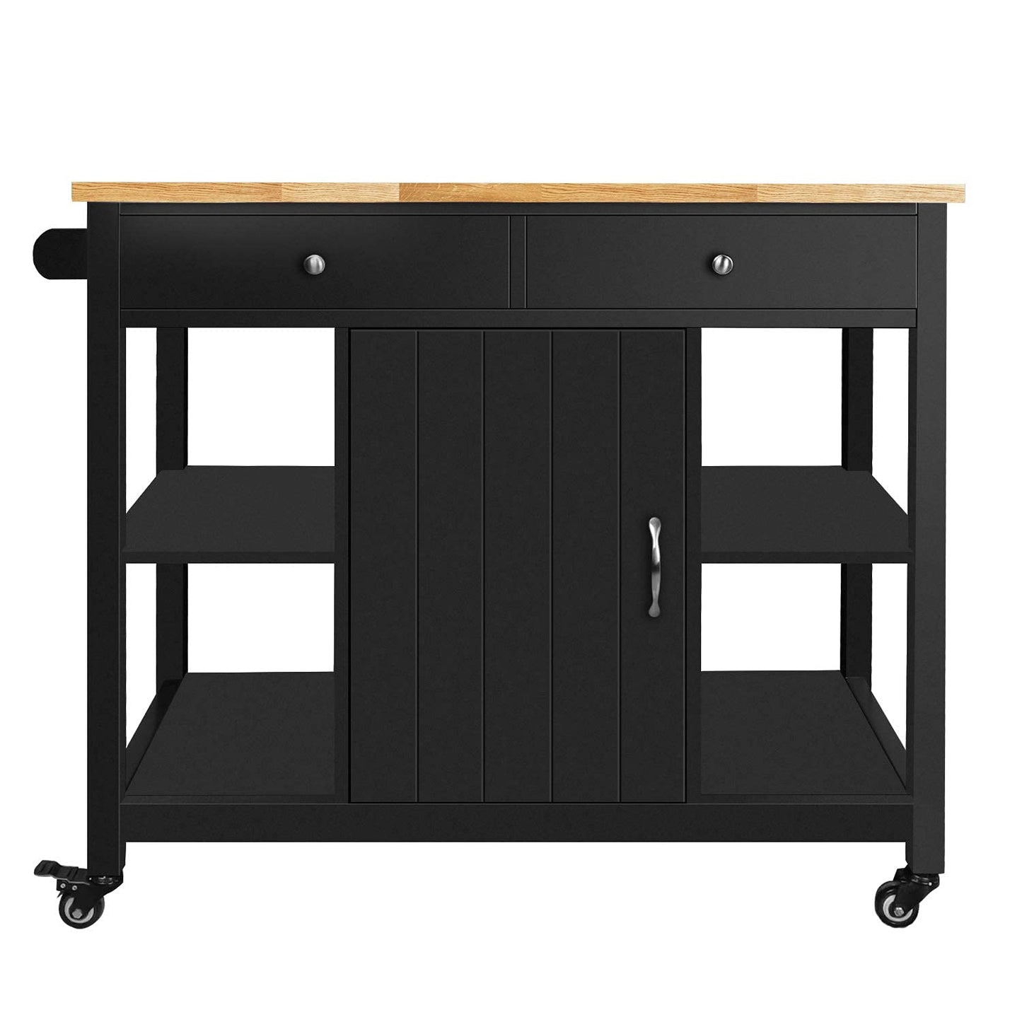 ChooChoo Kitchen Islands on Wheels with Wood Top, Utility Wood Movable Kitchen Cart with Storage and Drawers, Black