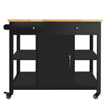 ChooChoo Kitchen Islands on Wheels with Wood Top, Utility Wood Movable Kitchen Cart with Storage and Drawers, Black ChooChoo