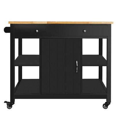 ChooChoo Kitchen Islands on Wheels with Wood Top, Utility Wood Movable Kitchen Cart with Storage and Drawers, Black