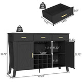 Wine Bar Cabinet with LED Light,Farmhous Liquor cabinet with Wine and Glass Rack,Coffee Station with Storage cabinet and 3 drawers,Buffet Sideboard with Arc Design for Kitchen,living room (Black) Gyfimoie