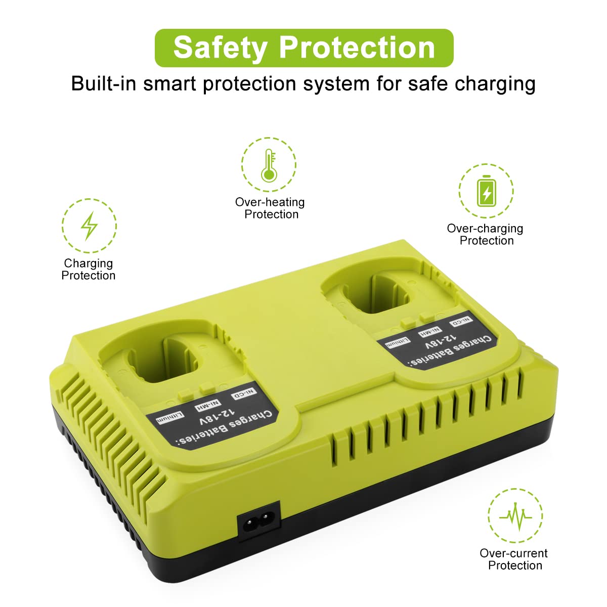 ANTRobut P117 Replacement Ryobi Charger 18v Dual Charger for Ryobi Battery Charger Dual Chemistry Li-ion & Ni-cad Ni-Mh 12V-18V for Ryobi One+ Plus Battery P100 P101 P102 P103 P105 P107 P108 1400670 ANTRobut