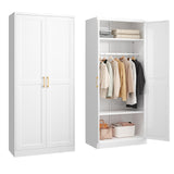 SteeLoong Metal Wardrobe Cabinet with Hanging Rod, 71" Tall Armoire Wardrobe Closet with 2 Doors and Adjustable Shelves, White Clothing Storage Cabinets for Bedroom, Laundry Room, Cloak Room SteeLoong