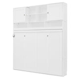 Merax Queen Size Murphy Bed Wall Bed with Top Cabinets and Shelves, Space-Saving Design Foldable Platform Bed Frame, Multifunctional Bed for Bedroom, Guest Room, Home Office, White (Chevron Stripes) Merax