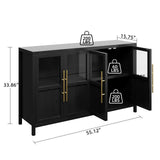 GarveeHome Sideboard Buffet Cabinet with 4 Glass Doors, 55" Large Buffet Cabinet with Storage, Modern Farmhouse Storage Cabinet Table for Kitchen Dining Room, Living Room(Glass with 4 Door, Black) GarveeHome