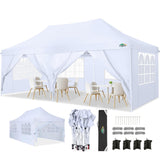 COBIZI 10x20 Pop Up Canopy with 6 Sidewalls,Waterproof Instant Party Tents for Weddings & Parties, Easy Up Commercial Canopy Tent,UPF 50+ UV Protection, 3-Height Adjustable Frame & 4 Sandbags (White) COBIZI
