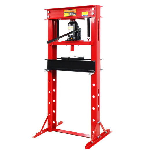 20 Ton Hydraulic Garage Press, H-Frame Hydraulic Shop Press with Adjustable Height, Garage Benchtop Press with Stamping Plates to Bend, Red - WoodArtSupply