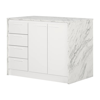 South Shore Myro Kitchen Island, Faux White Marble and White