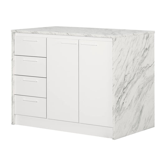 South Shore Myro Kitchen Island, Faux White Marble and White