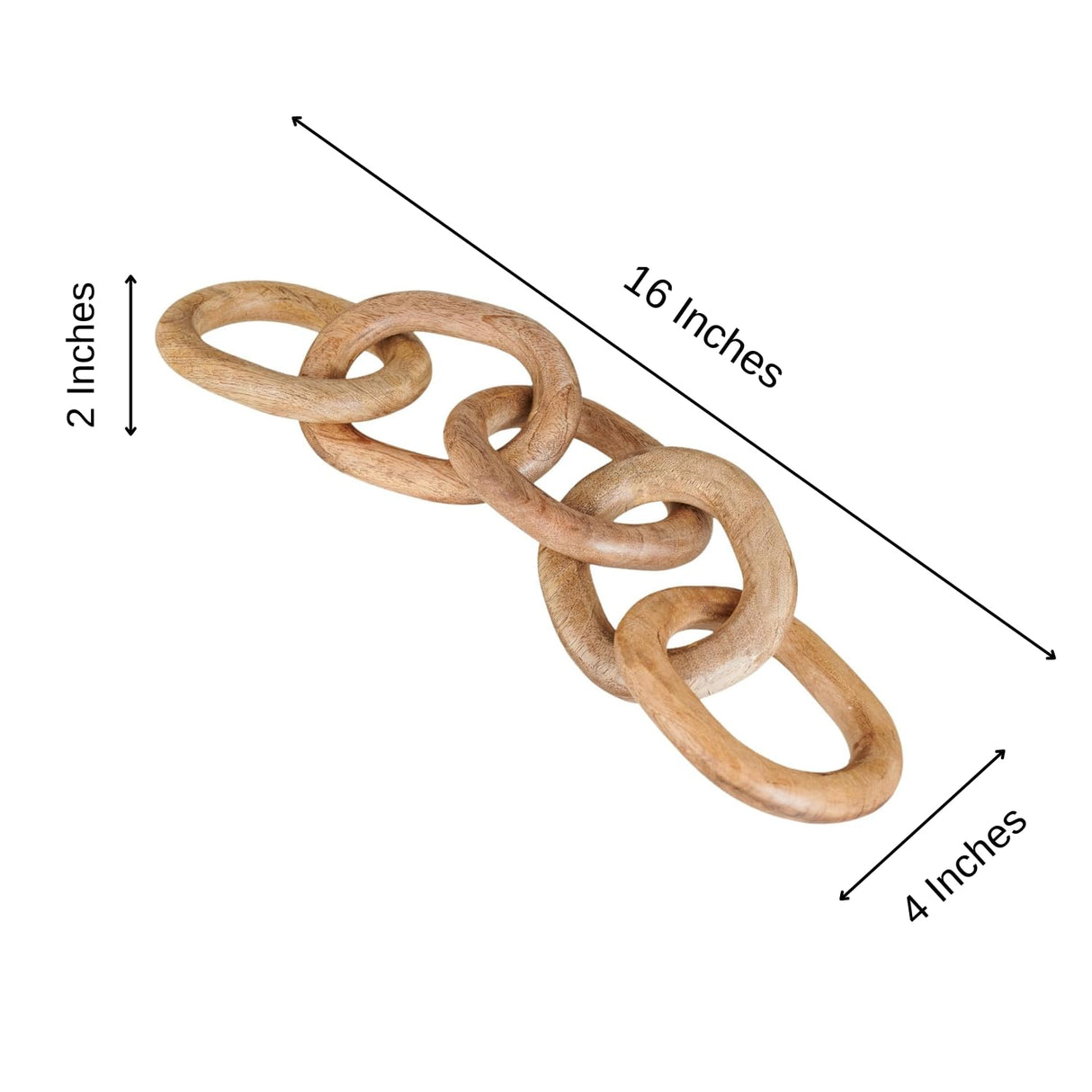Wood Chain Link Decor Hand Carved 5-Link Wood Knot Decorative Chain, Rustic Wood Link Decorative Object Large Wooden Chain for Home Living Room Coffee Table Farmhouse Natural 16 x 4 x 2 Eximious India