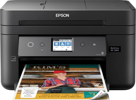 Epson Workforce WF-2860 All-in-One Wireless Color Inkjet Printer, Black - Print Scan Copy Fax - Ethernet NFC Auto 2-Sided Borderless Printing, 14 ppm, 4800 x 1200 dpi, 30-Sheet ADF, Voice Activated Epson