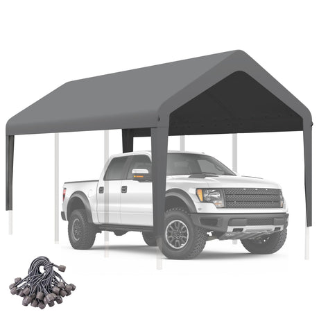 Carport Canopy 12'x20' Replacement Cover, Heavy Duty Garage Shelter Cover 800D Oxford Waterproof & UV Protected Tarp with Ball Bungees, Not Include Frame, Gray KAHLHAK