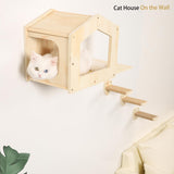 COOLEX Cat Shelves with 3 Steps Scratching Post and Hammock Bed - Wall Mounted Climbing Condo for Indoor Cats (Wood) COOLEX