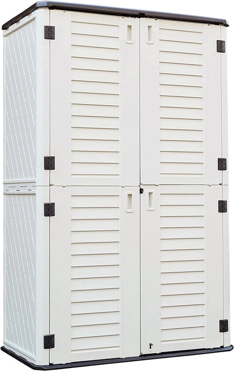 KINYING Outdoor Storage Cabinet Waterproof, Resin Vertical Outdoor Storage Shed for Patio Furniture, Garden Tools, Pool Accessories, Mower Storage (66 Cu.ft, Off White) KINYING